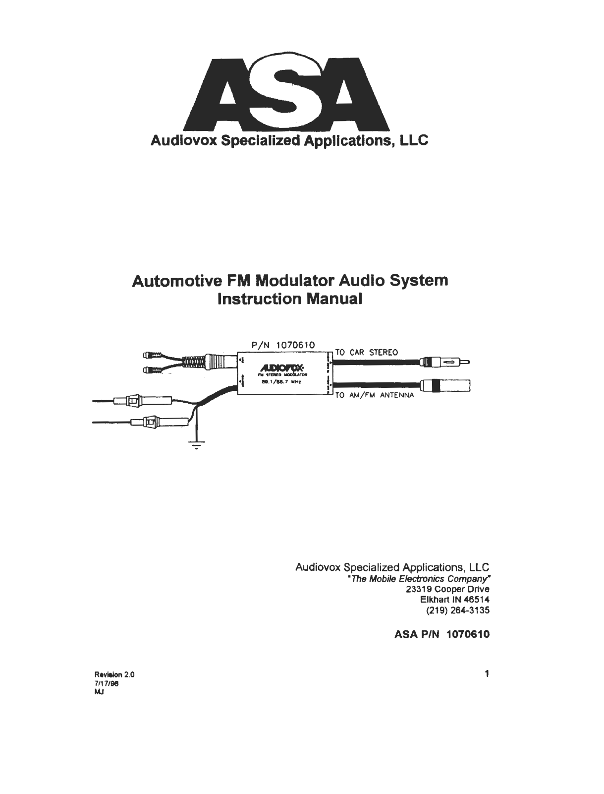 Audiovox 1070610 User Manual