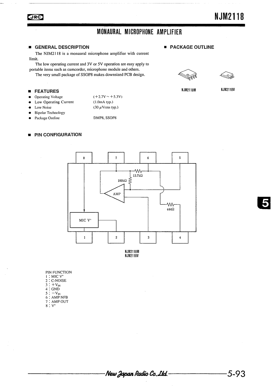 JRC NJM2118V, NJM2118M Datasheet