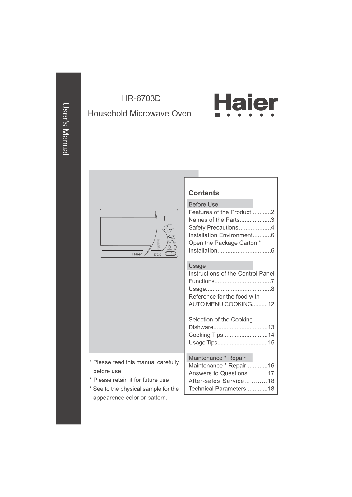 Haier HR-6703D User Manual