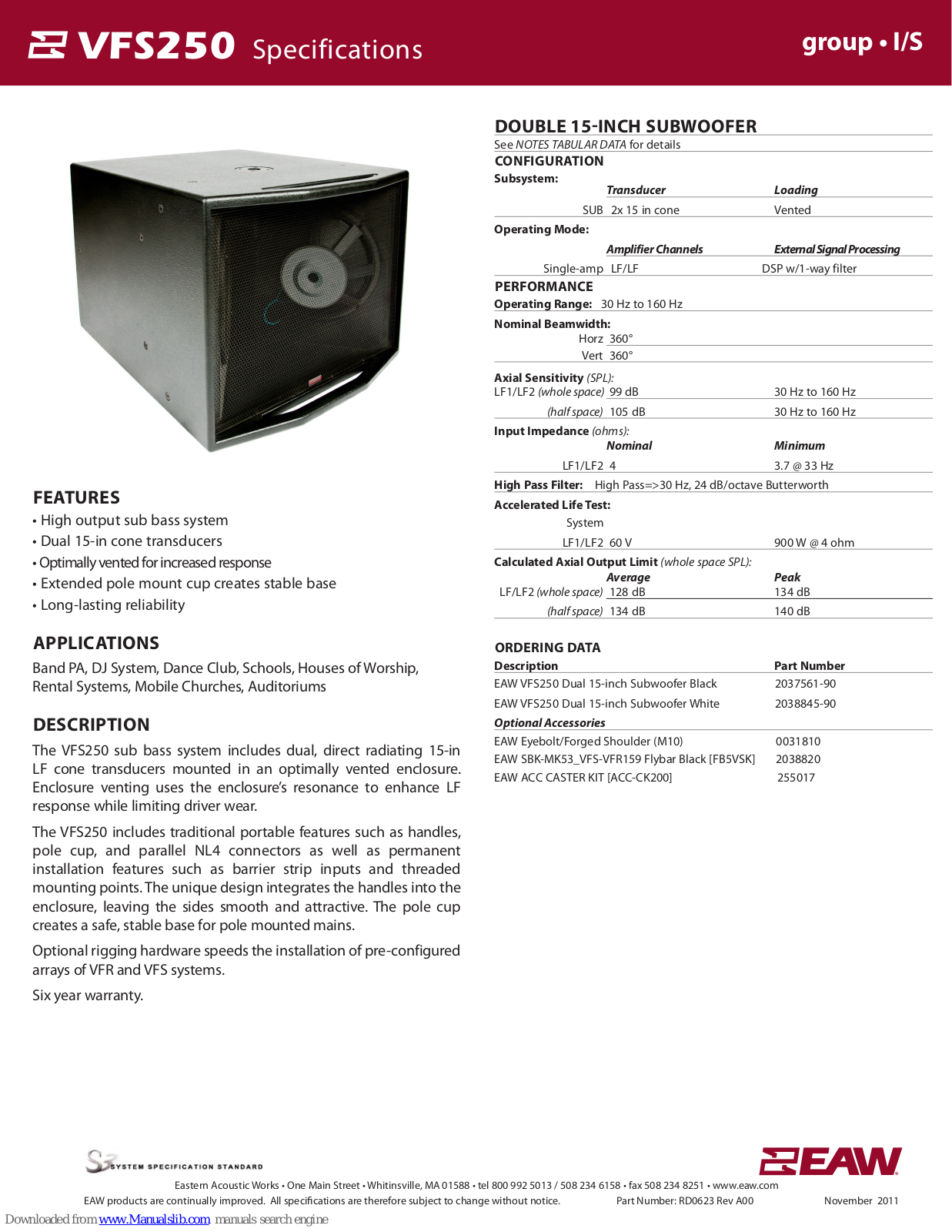 EAW VFS250 Specifications