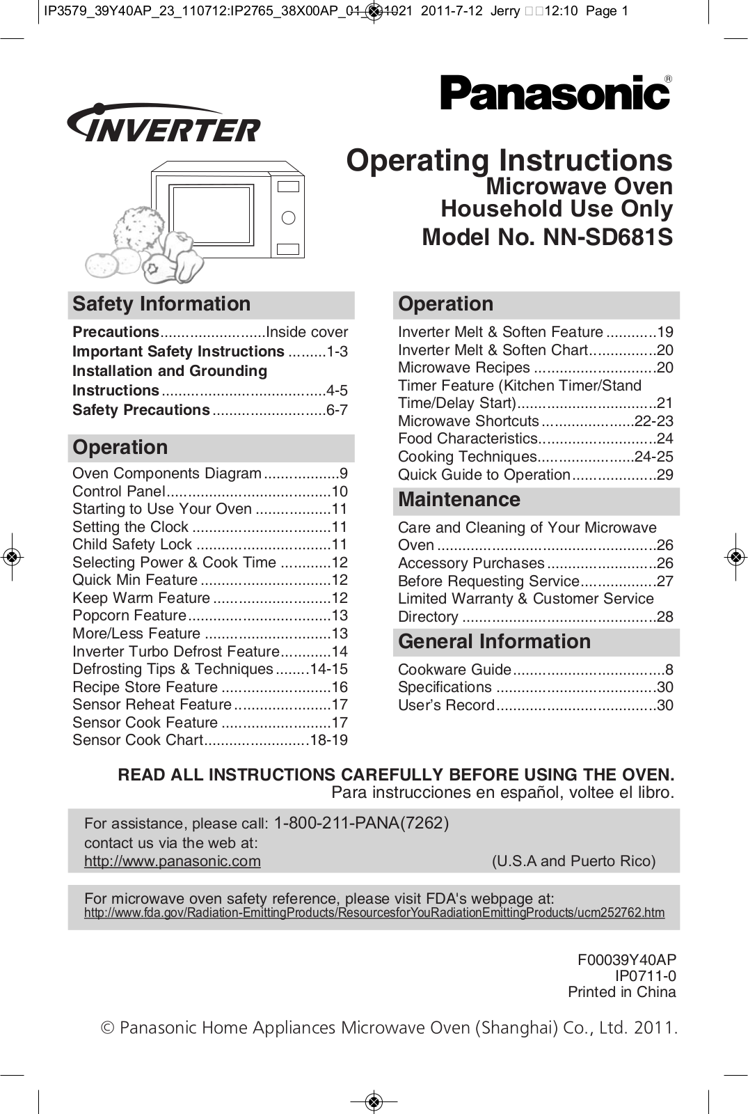 Panasonic NN-SD681S User Manual