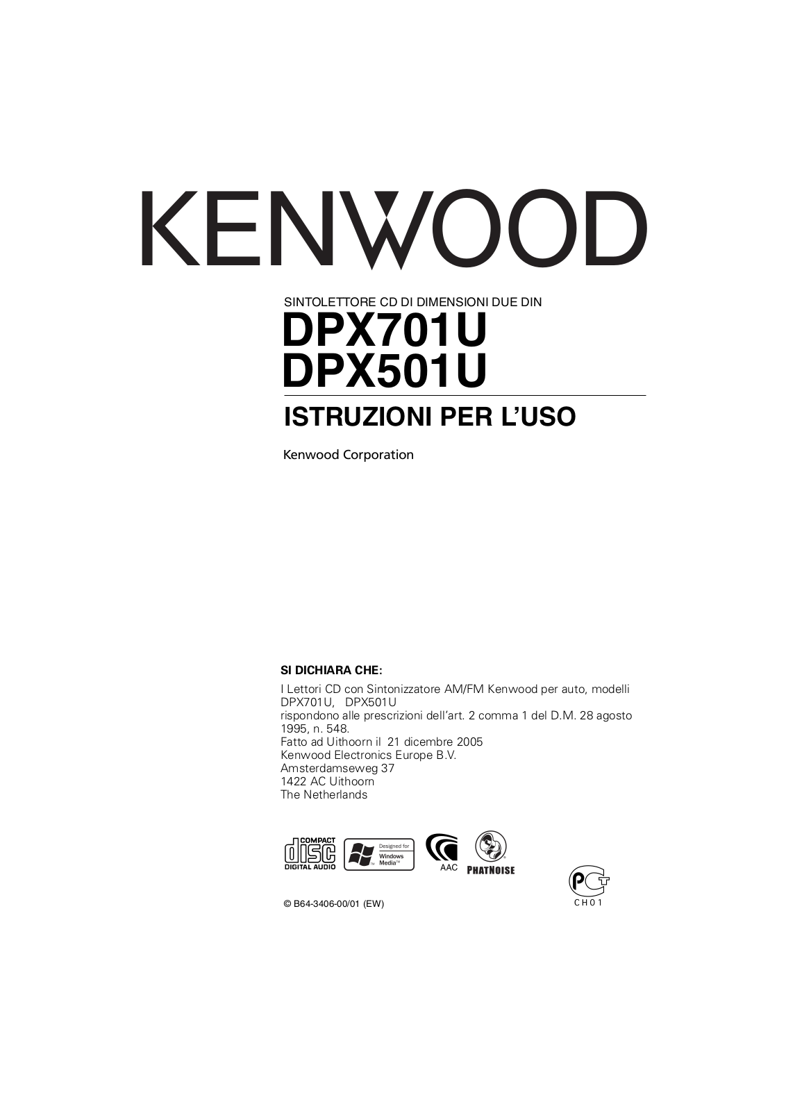 KENWOOD DPX701U, DPX501U User Manual