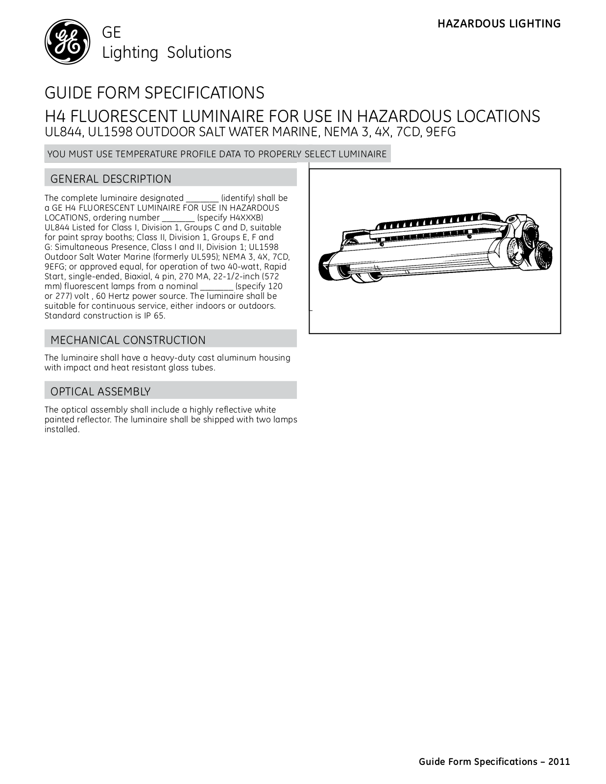 GE H4, T5, T8 Specification Sheet