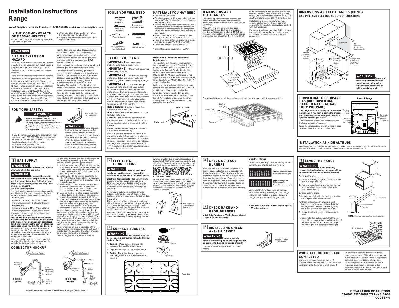 Haier QCGSS740RNSS Installation Instructions