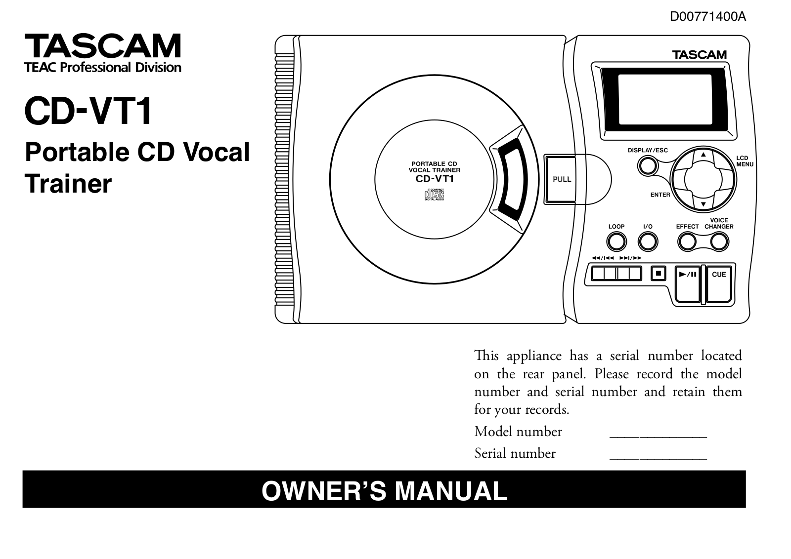 Tascam CD-VT1 User Manual