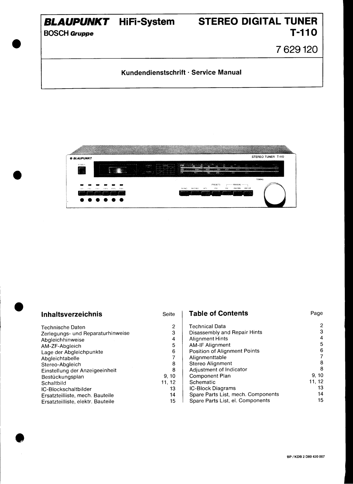 Blaupunkt T-110 Service manual