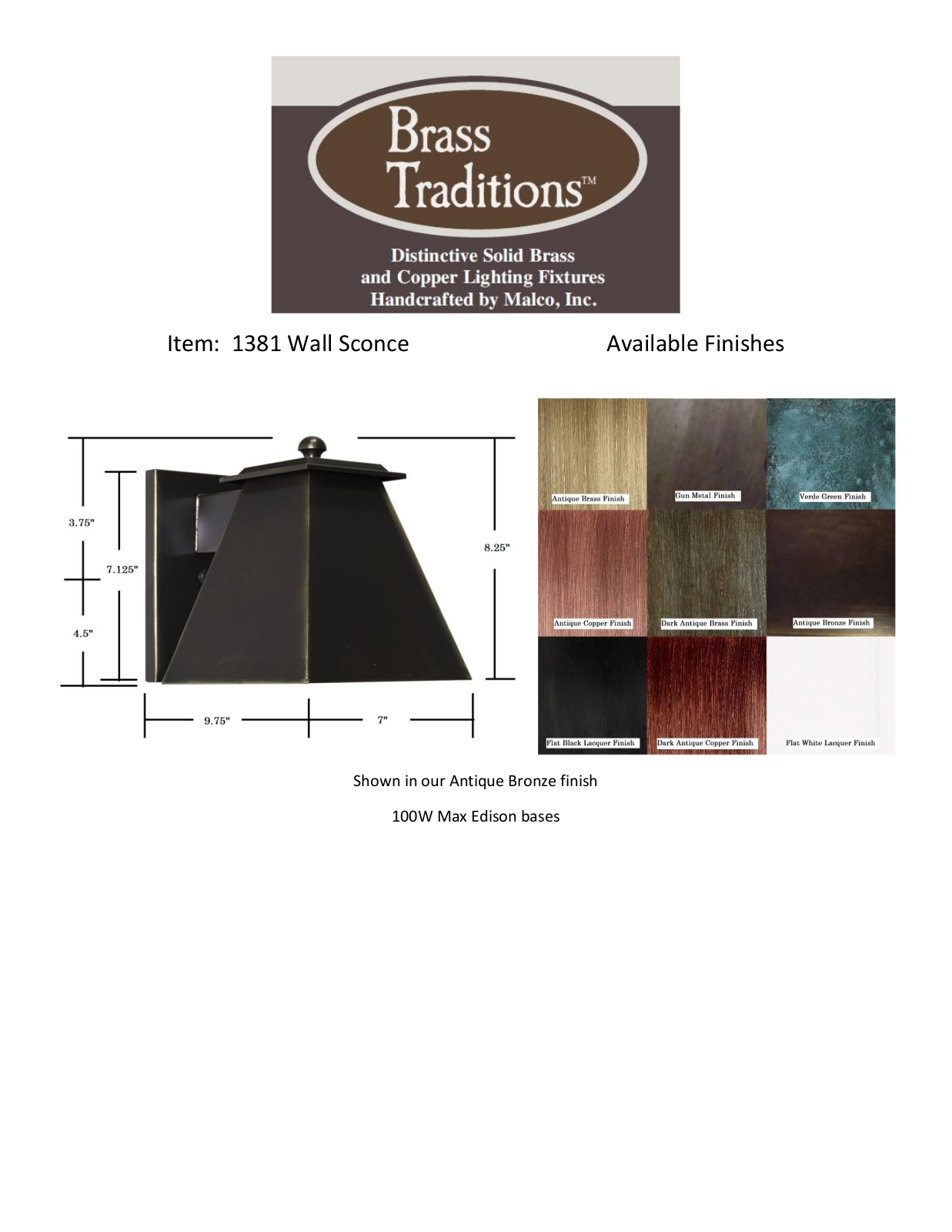 Brass Traditions BRTR1113 Dimensions - ManualMachine.com