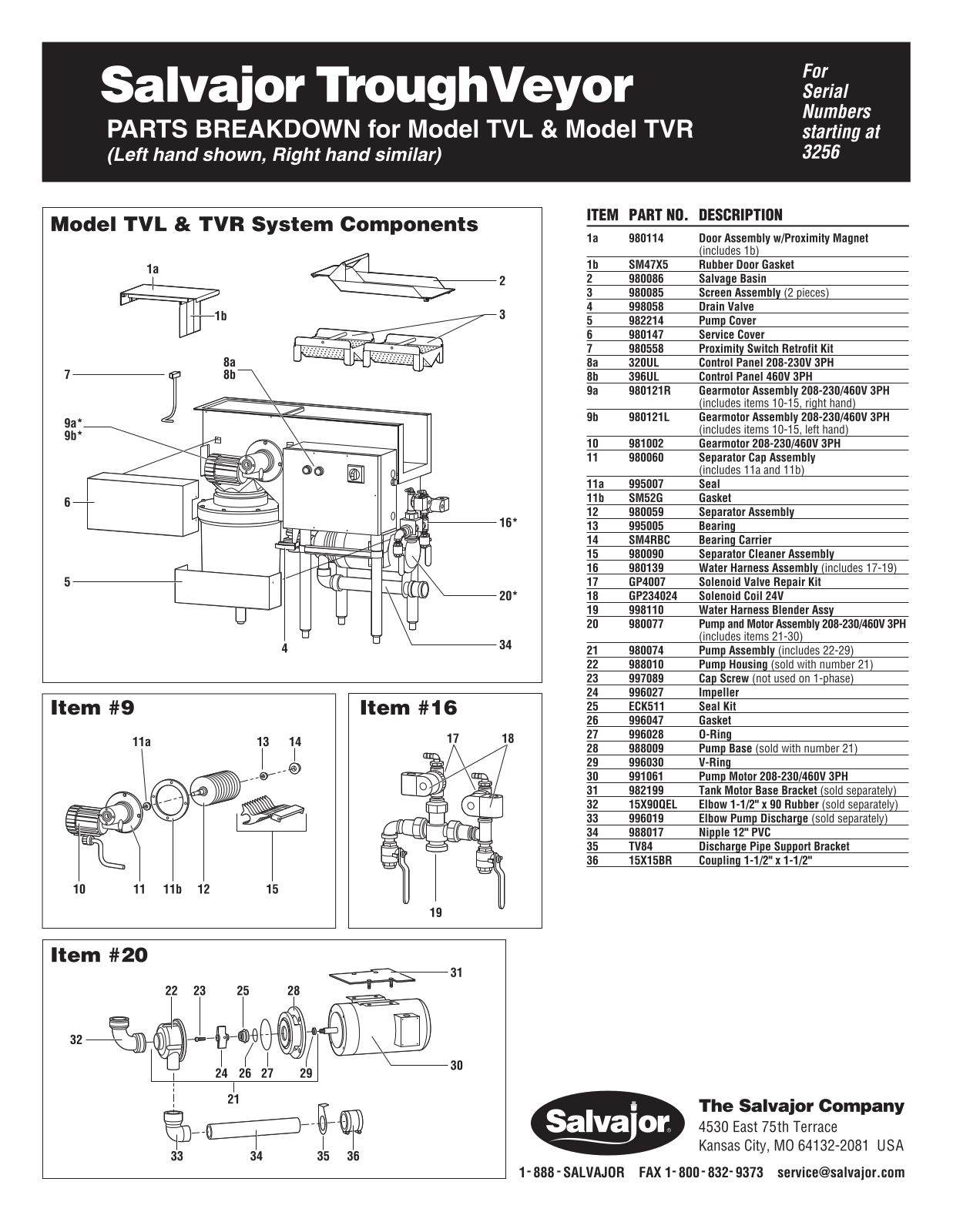 Salvajor TVL Parts List