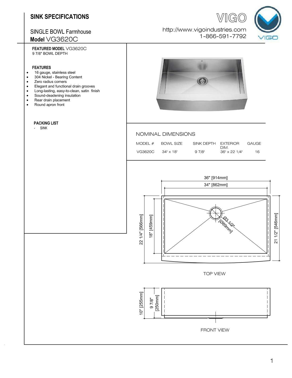 Vigo VG15041 Installation Manual