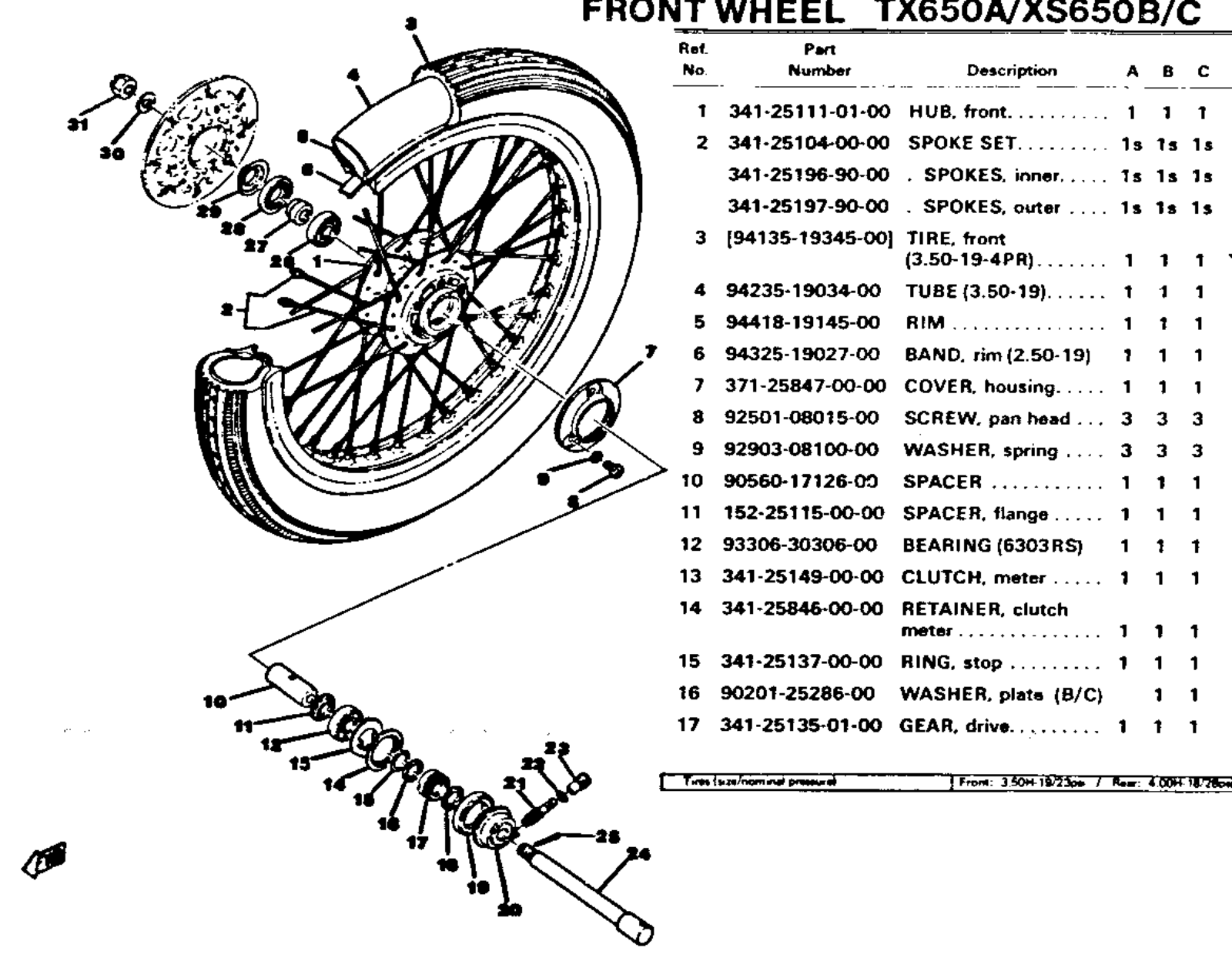 Yamaha XS650 1970-1979 Service Manual frontwheel