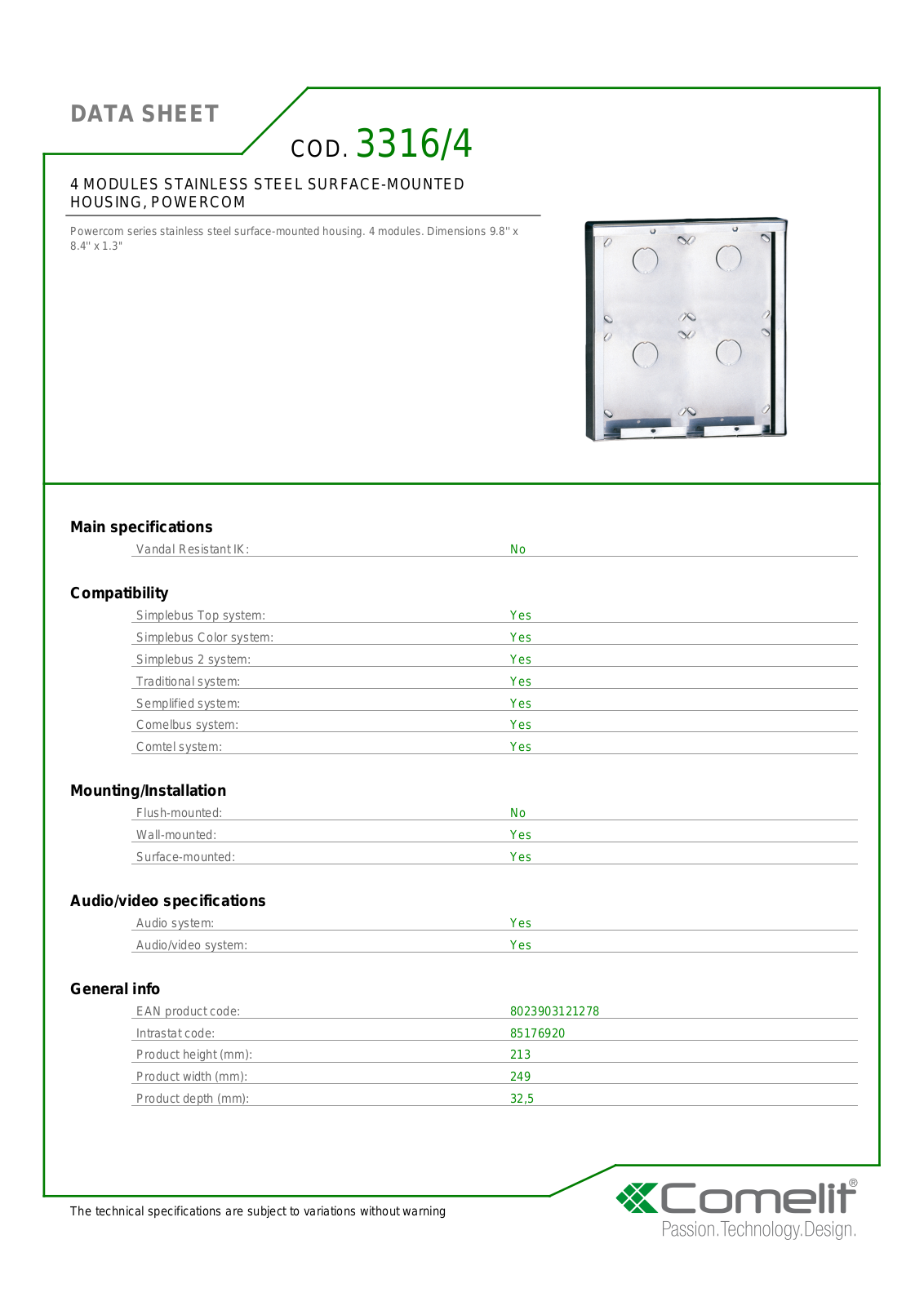 Comelit 3316-4 Specsheet - ManualMachine.com
