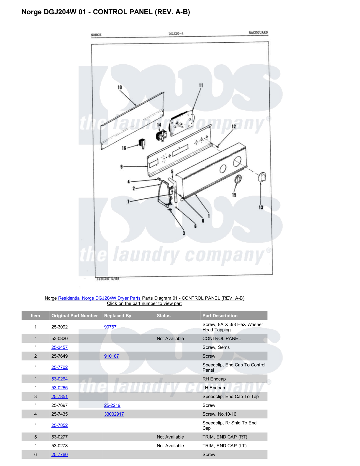 Norge DGJ204W Parts Diagram