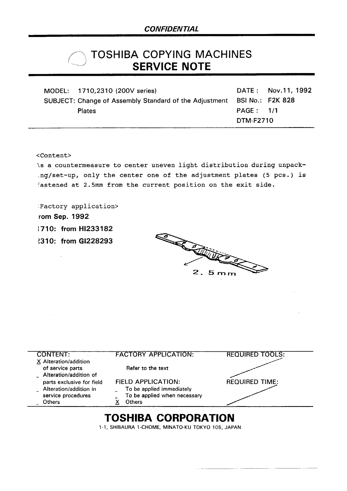 Toshiba f2k828 Service Note