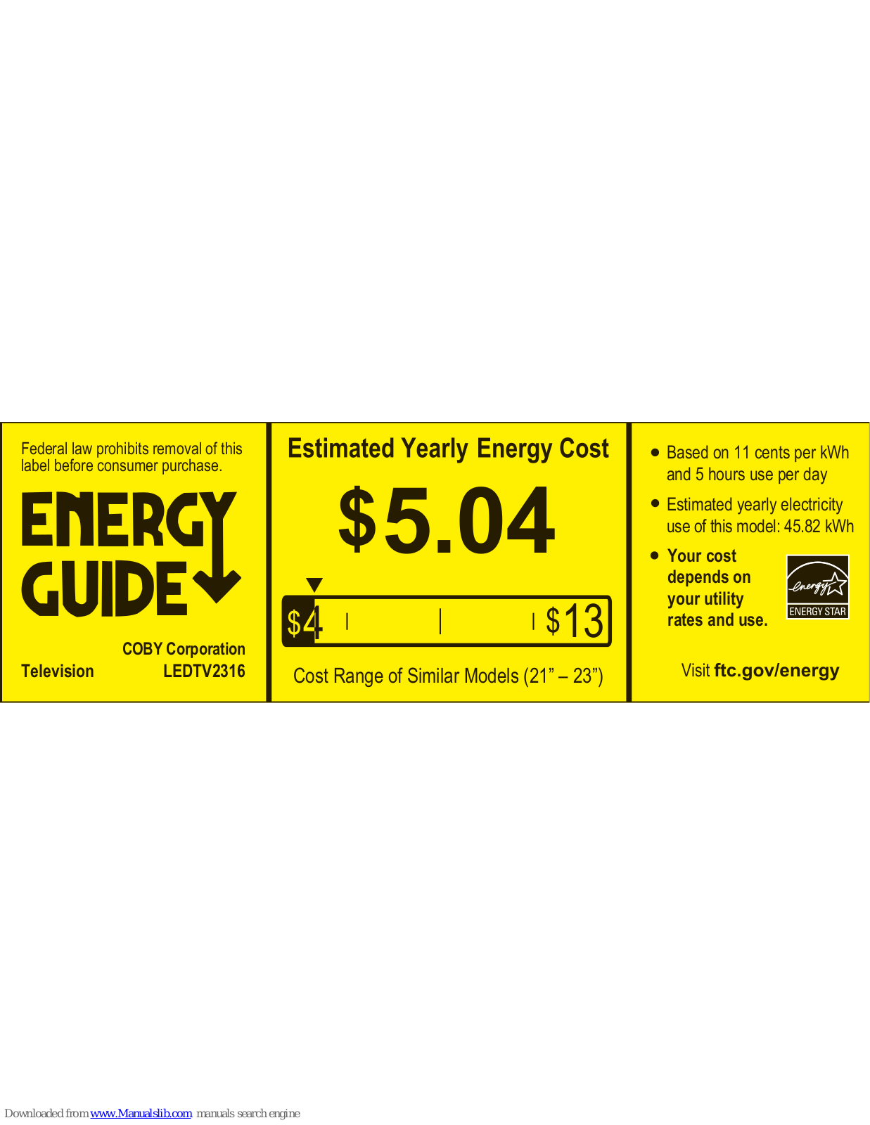 Coby LEDTV2316 Energy Manual