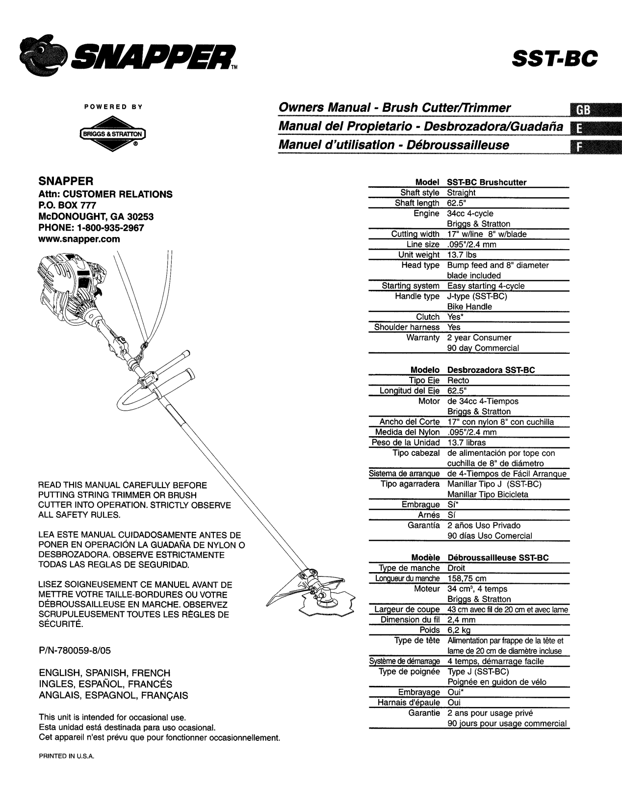 Snapper SST-BC User Manual