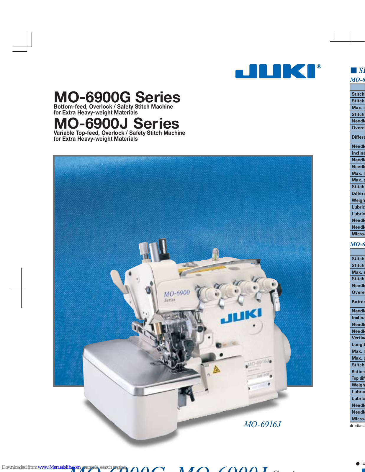 JUKI MO-6900G Series, MO-6900J Series, MO-6904G, MO-6914G, MO-6916G Specifications