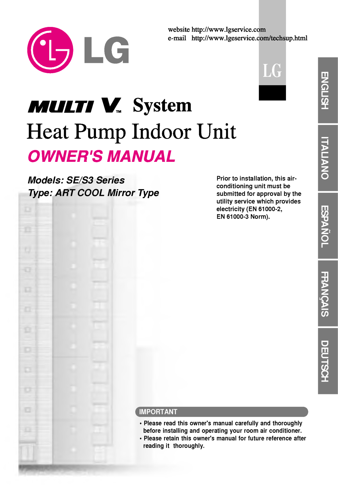 LG ARNU07GSEV0, ARNU07GSER0, ARNU18GS3M0, ARNU18GS3R0, ARNU09GSER0 User Manual