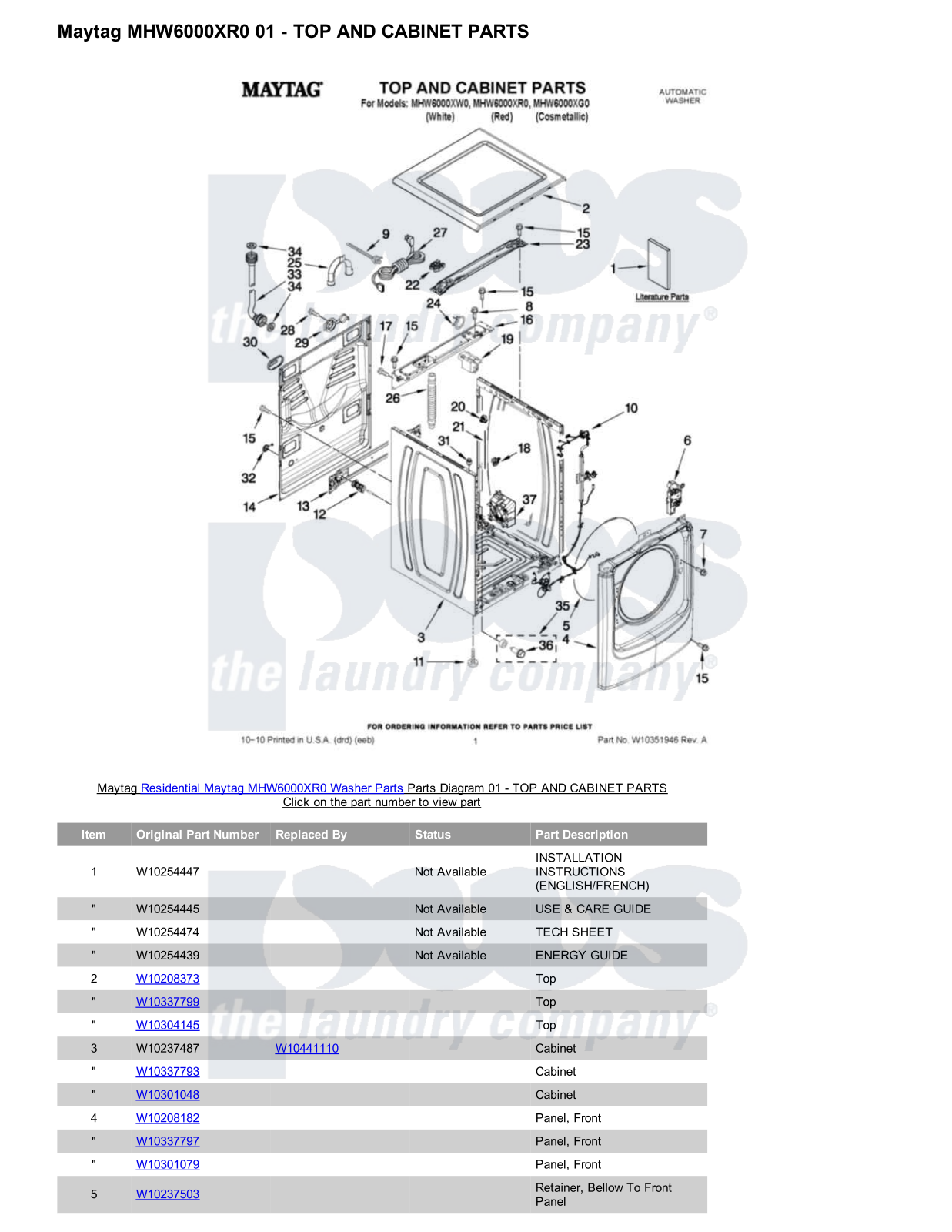 Maytag MHW6000XR0 Parts Diagram