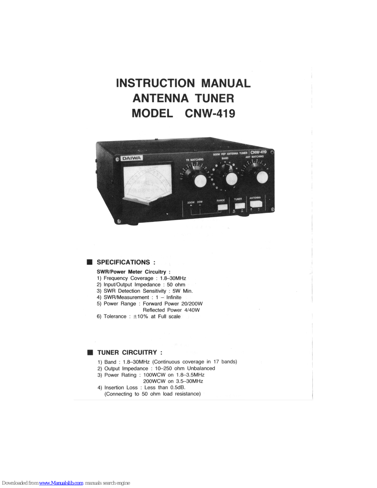 Daiwa CNW-419 Instruction Manual