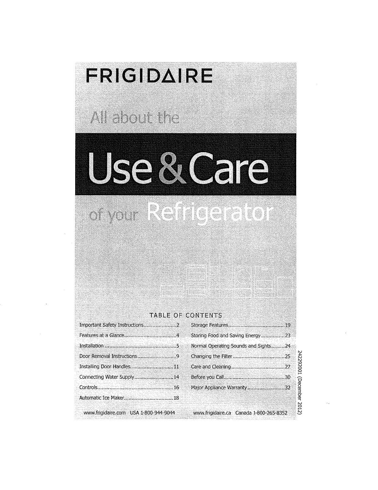Frigidaire FFHN2740PP2A, FFHN2740PS9A, FFHN2740PS8A, FFHN2740PS5A, FFHN2740PS4A Owner’s Manual