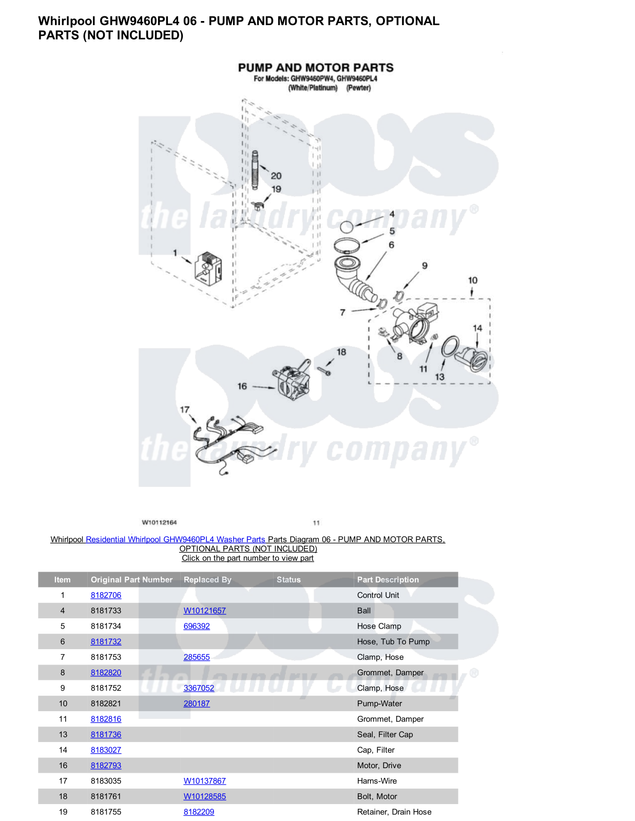 Whirlpool GHW9460PL4 Parts Diagram