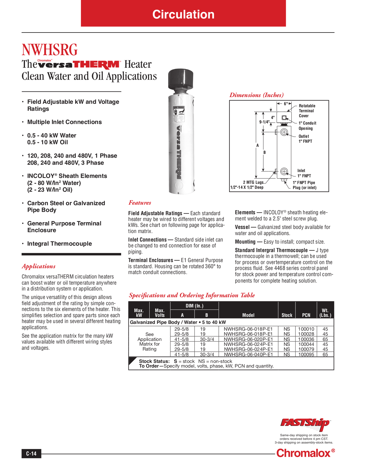 Chromalox NWHSRG Catalog Page