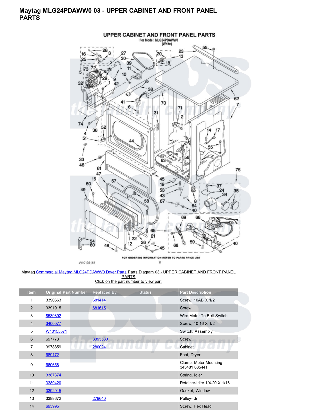 Maytag MLG24PDAWW0 Parts Diagram