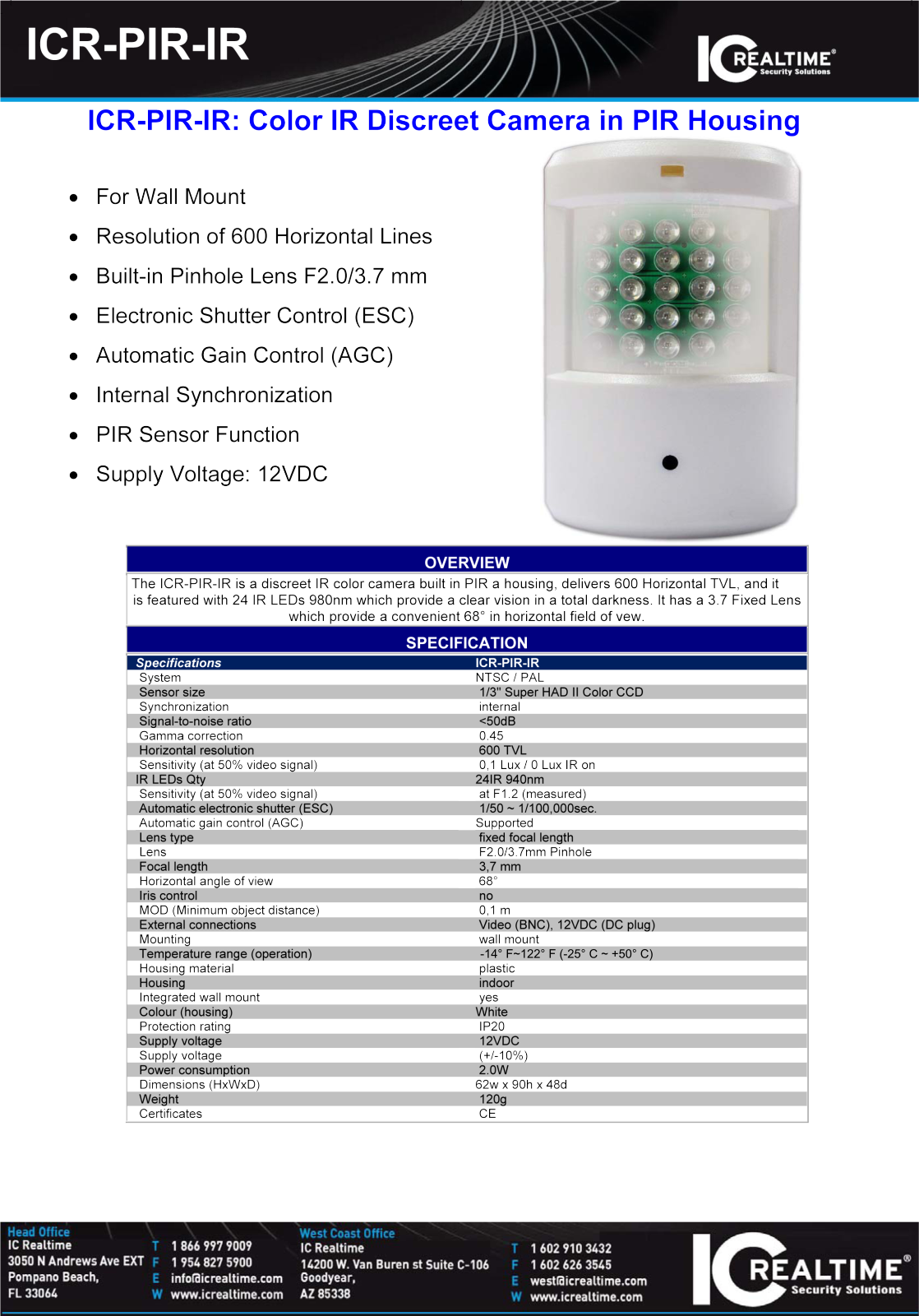 ICRealtime ICR-PIR-IR Specsheet