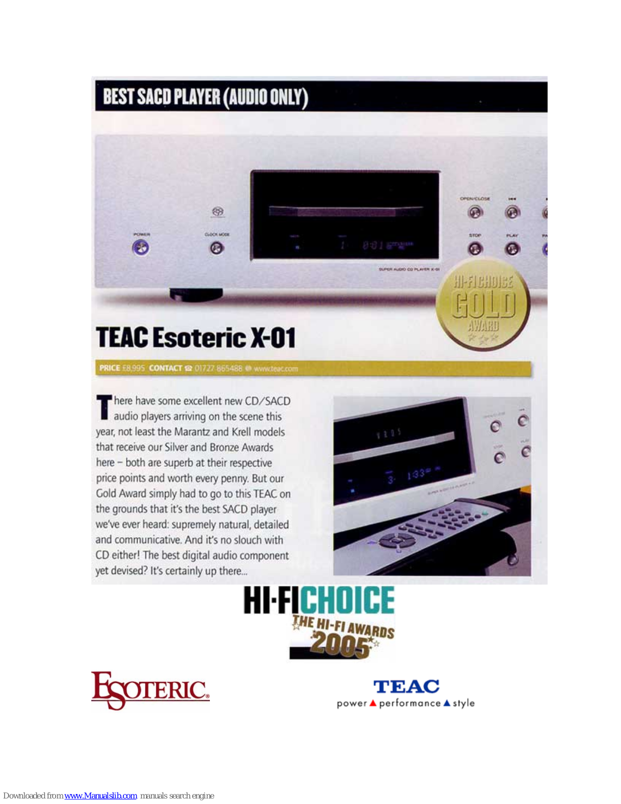 Teac Esoteric X-01 Datasheet