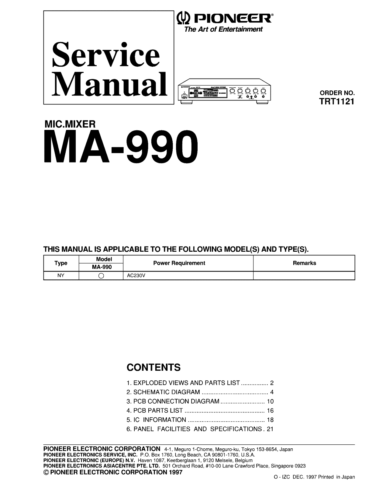 Pioneer MA-990 Service manual