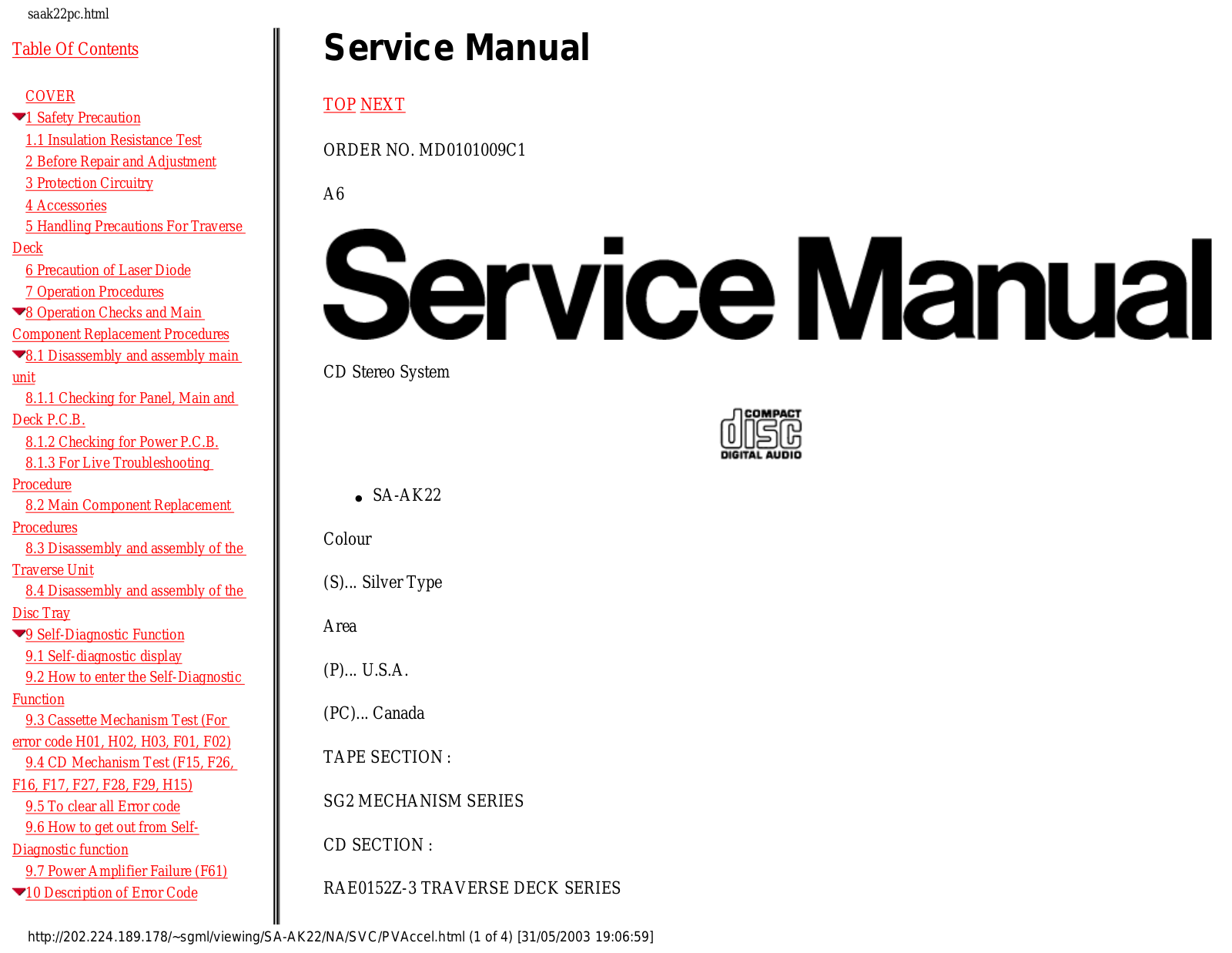 Panasonic SAAK-22 Service manual