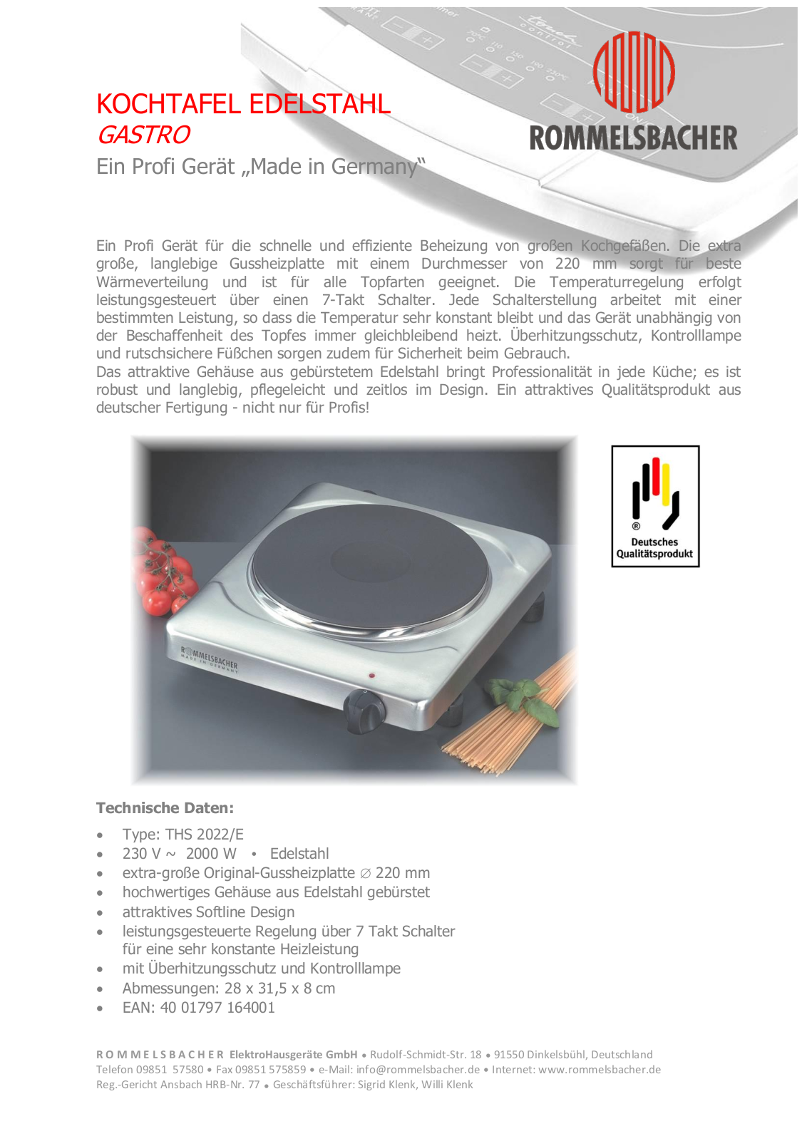 Rommelsbacher THS 2022-E User Manual