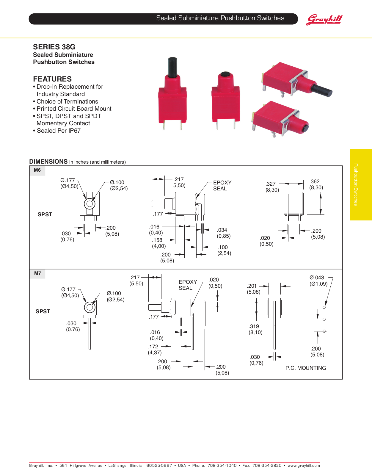 Grayhill Pushbutton switches Butt Contact 38G User Manual