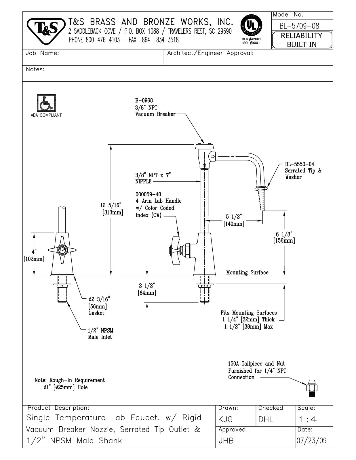 T & S Brass & Bronze Works BL-5709-08 General Manual