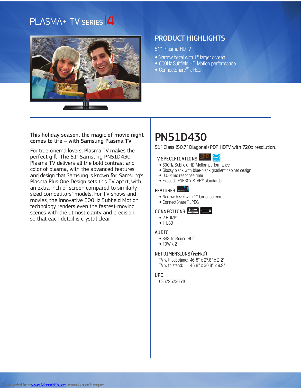 Samsung PN51D430A3DXZA, PN51D430 Brochure