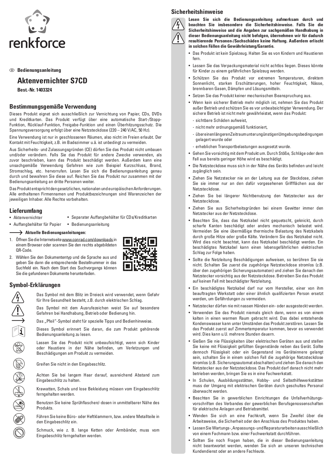 Renkforce 1403324 Operating Instructions