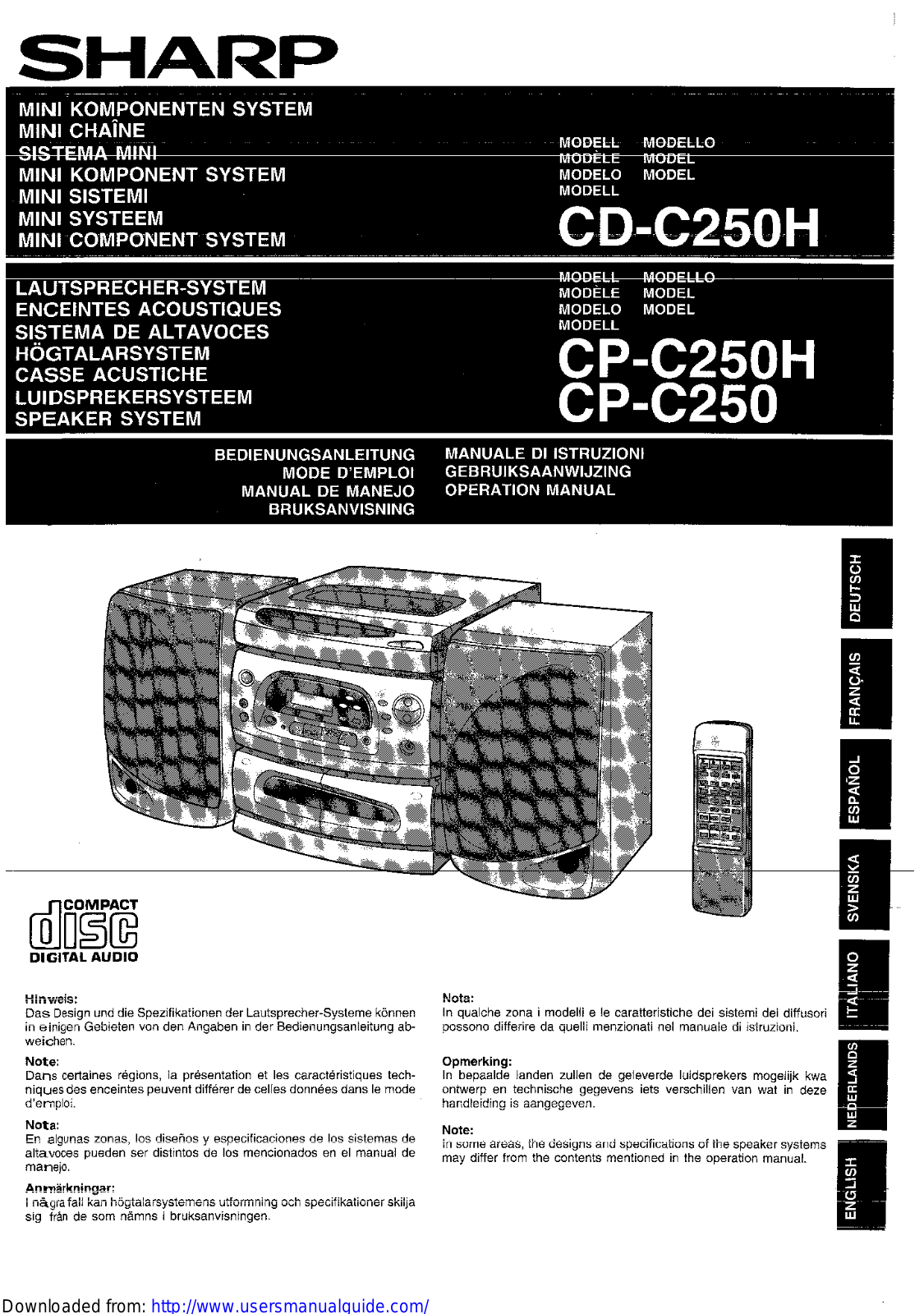 SHARP CD/CP-C25O/H User Manual