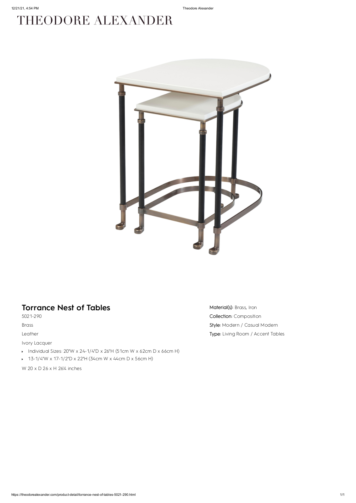 Theodore Alexander FPLJ1576 Specifications - ManualMachine.com