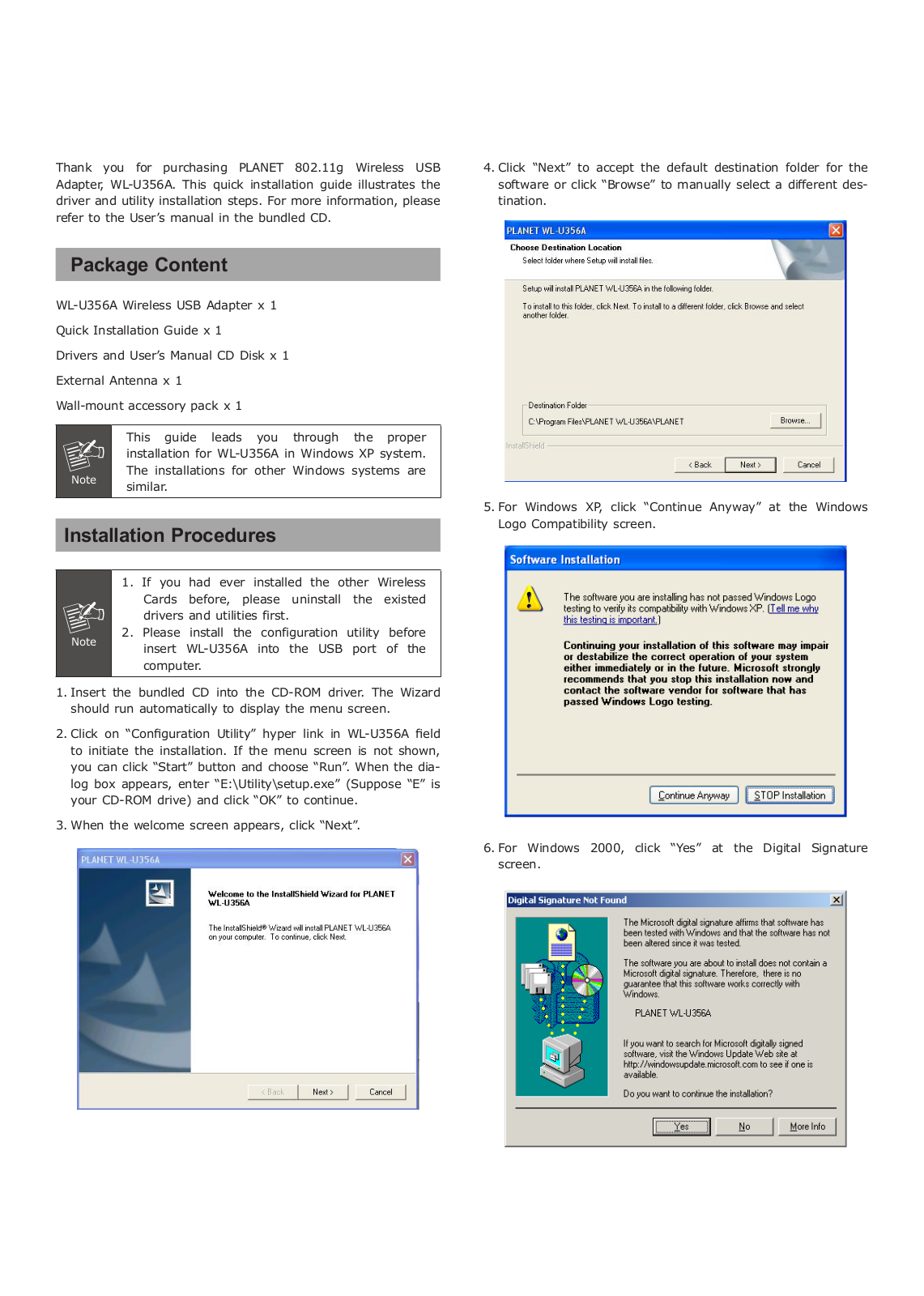 PLANET WL-U356A User Manual