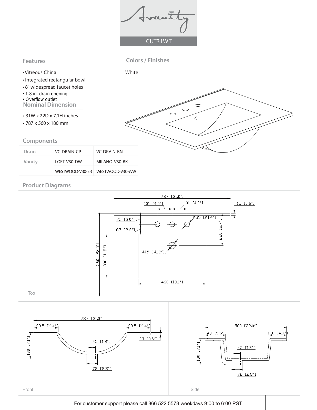 Avanity AVN1306 Specifications & Dimensions - ManualMachine.com
