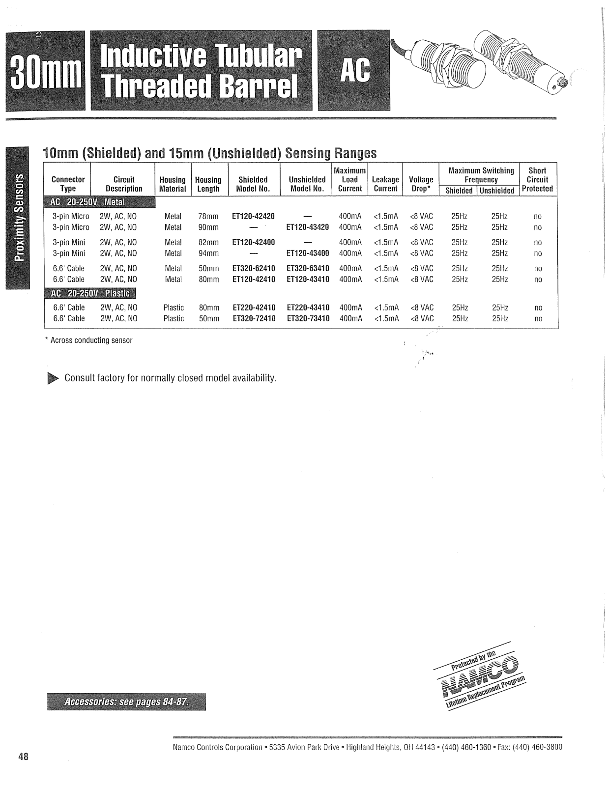 Namco Controls ET120, ET220, ET320 Data Sheet