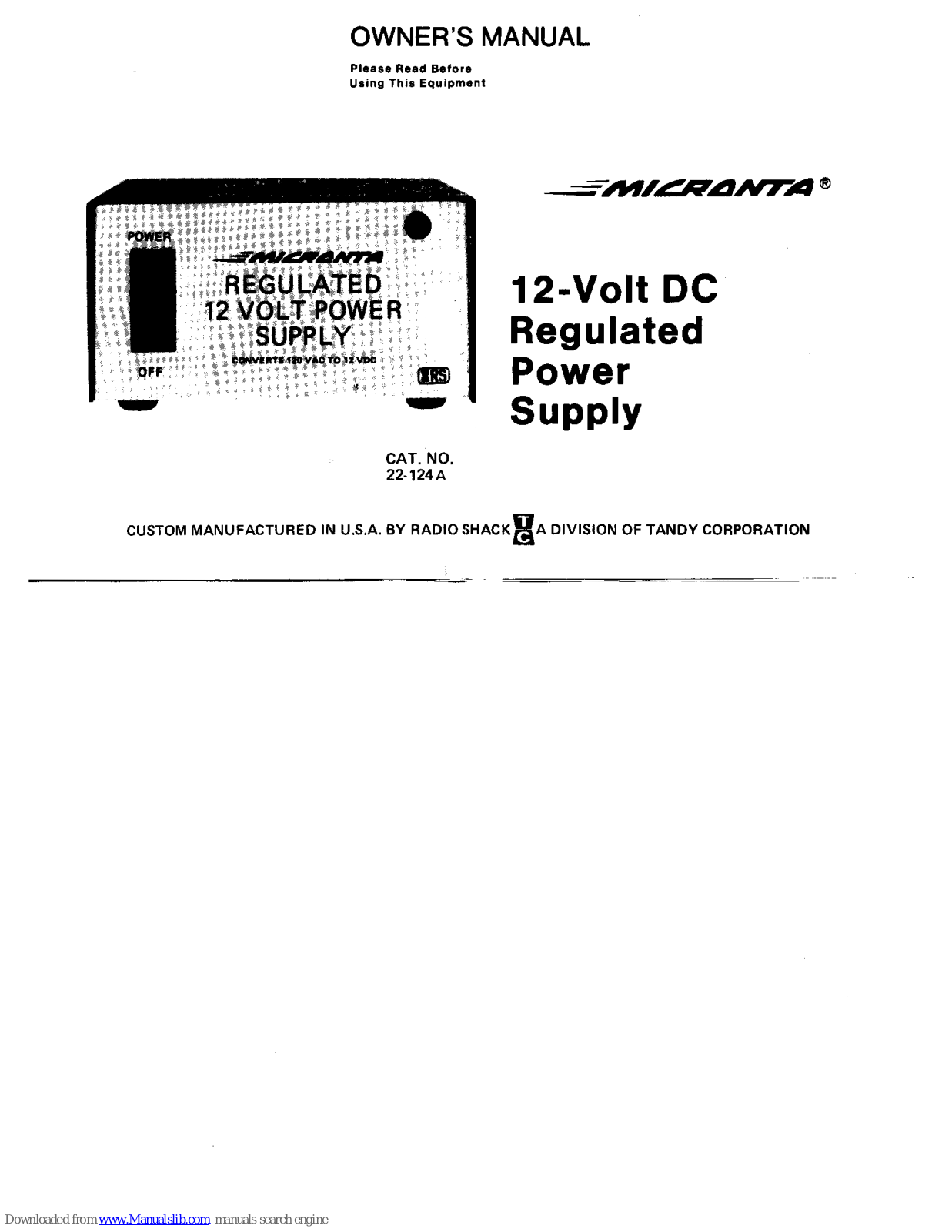 Micronta 22-124A Owner's Manual - ManualMachine.com