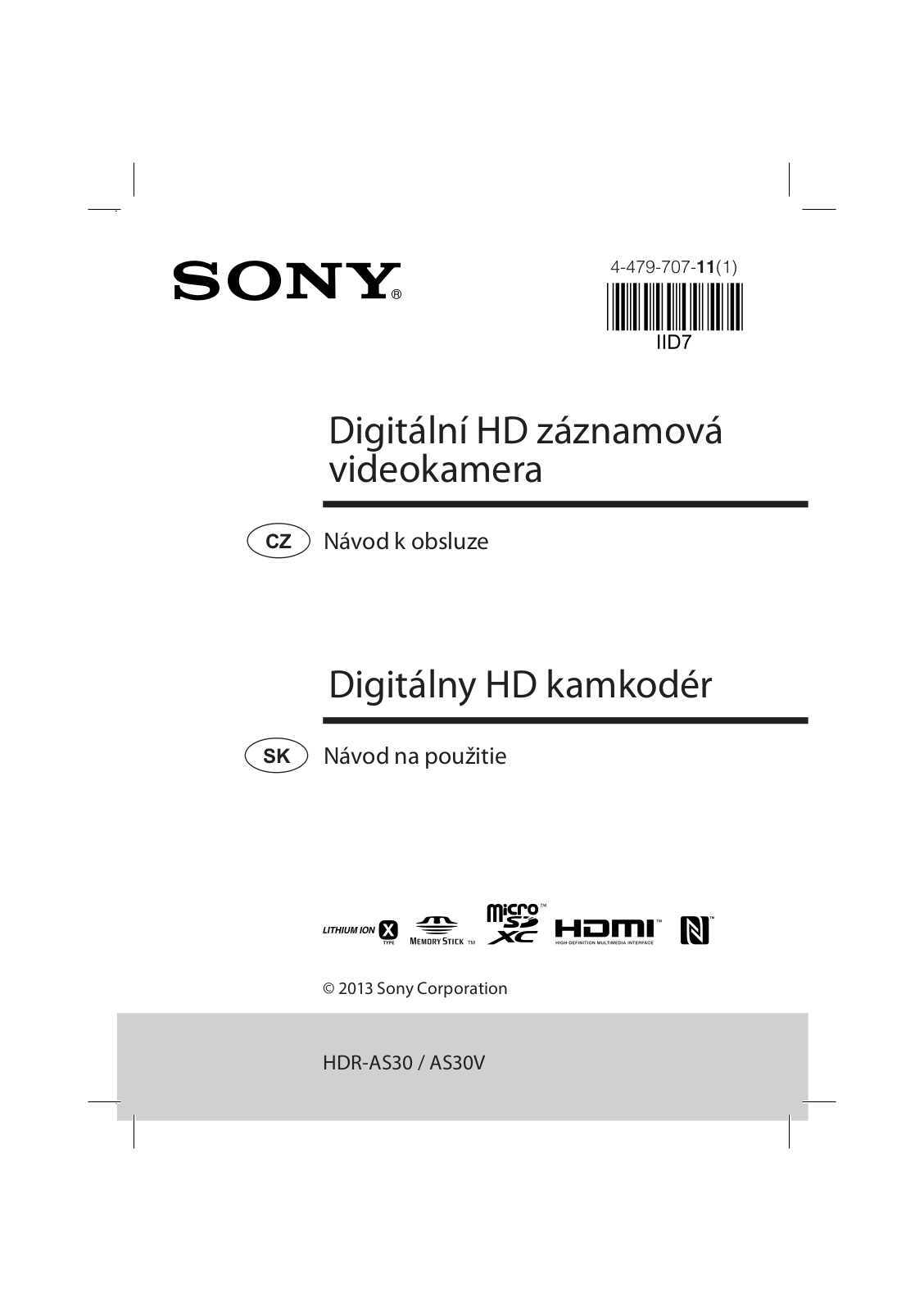 Sony HDR-AS30, HDR-AS30V User Manual