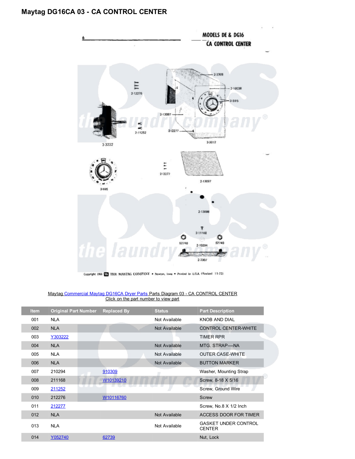 Maytag DG16CA Parts Diagram