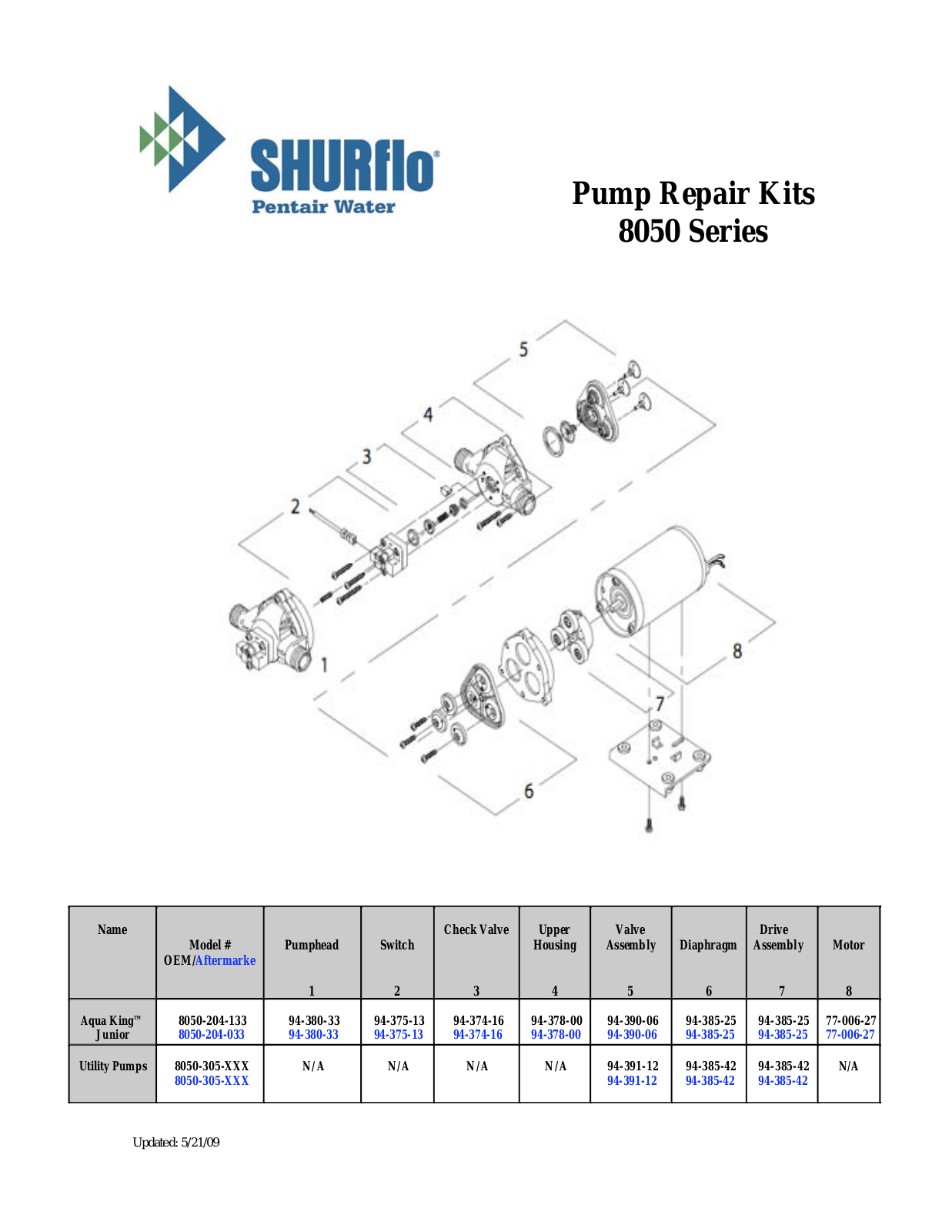 Shurflo 8050-204-033 Parts List