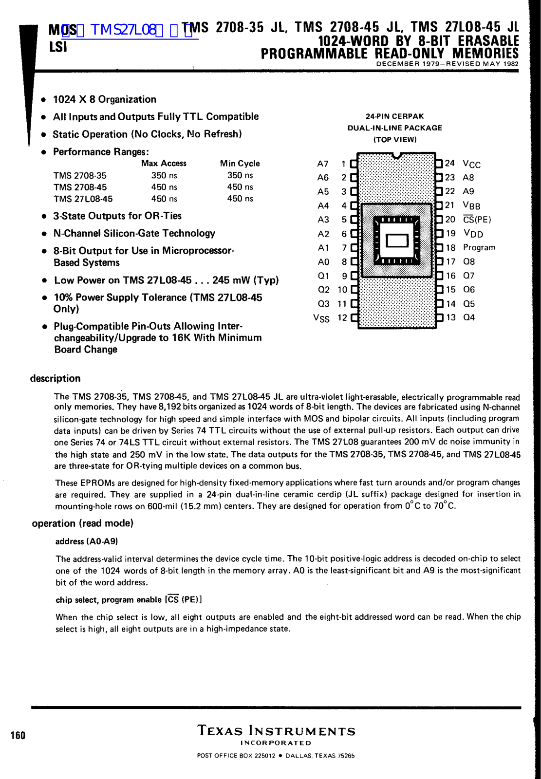 TEXAS INSTRUMENTS TMS 2708-35 JL, TMS 2708-45 JL, TMS 27L08-45 JL Technical data