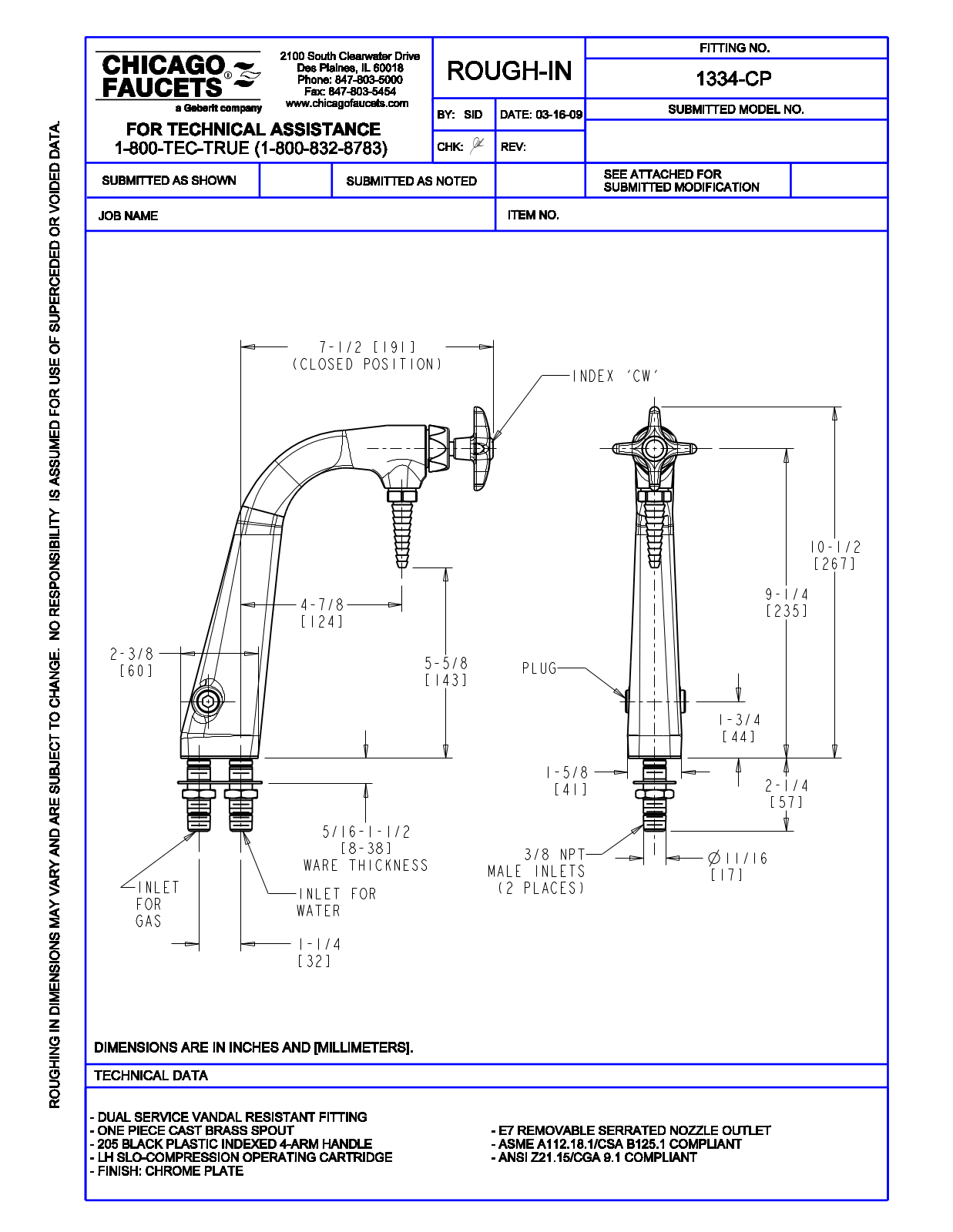 Chicago Faucet 1334 User Manual