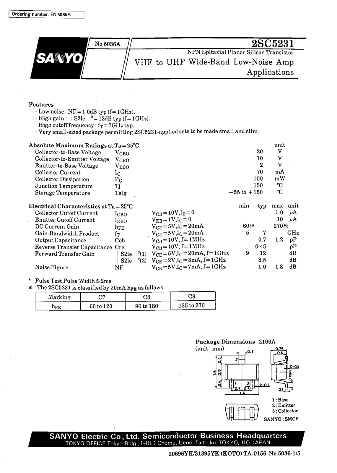 SANYO 2SC5231 Datasheet