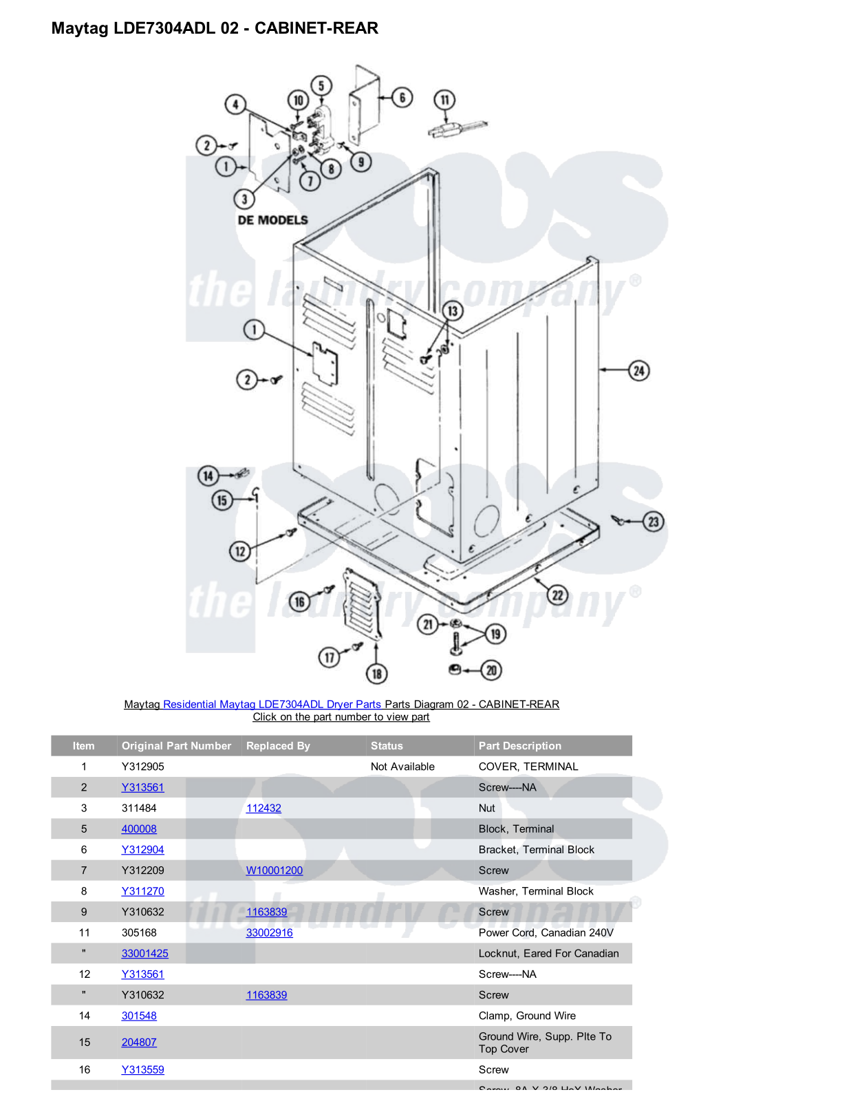 Maytag LDE7304ADL Parts Diagram