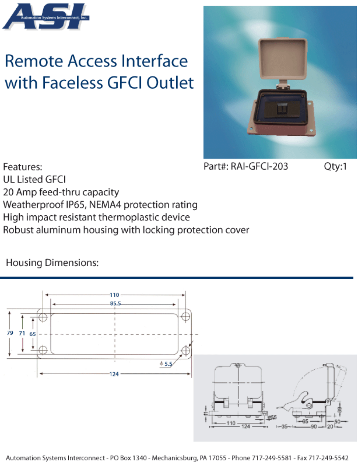 ASI-Automation Systems Interconnect RAI-GFCI-203 Data Sheet